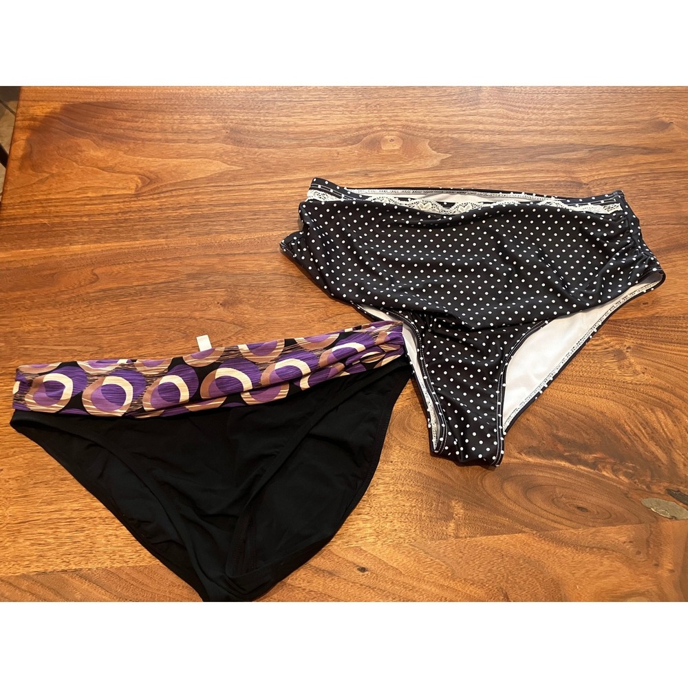 Kenneth‎ Cole Purple Geometric & Polka Dot Lace Trim Bikini Bottoms Lot of 2 10
